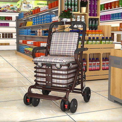 【現貨】老年代步車折疊購物車座椅可坐四輪拉桿買菜小拉車助步老人