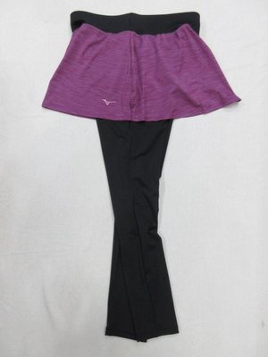【MIZUNO】~美津濃 女款瑜珈褲 韻律褲 運動褲 褲裙 假兩件 K2TB120768 黑 粉紫