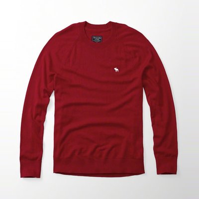 美國百分百【Abercrombie & Fitch】針織衫 AF 毛衣 麋鹿 圓領 羊毛 線衫 紅色 M H405