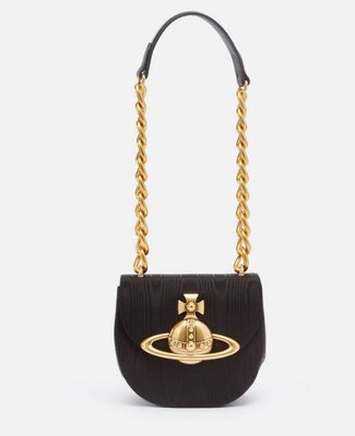 代購Vivienne Westwood Jodie Moire Saddle Bag奢華金色土星logo小巧馬鞍包肩背包