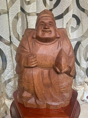 日本惠比壽木雕坐像一木整雕惠比壽擺件高35cm寬24c
