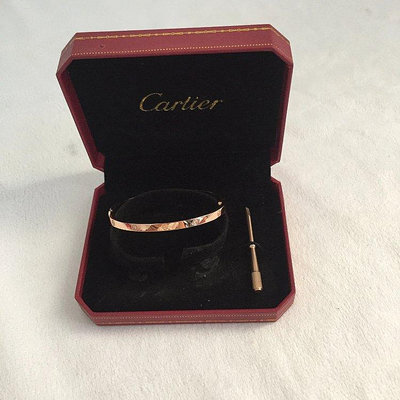 【Koaa海購】Cartier 卡地亞 love窄版帶鉆手鐲女18K玫瑰金情侶手鐲時尚手環