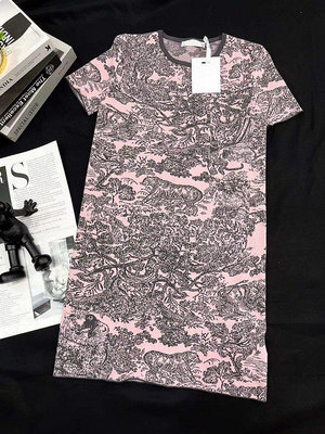 【全新現貨】23夏季女Dior迪奧叢林動物提花圖案短袖針織連衣裙短裙