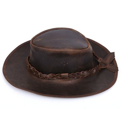 NYCT 韓國高品質GD歐美熱賣頂級百搭時尚新款復古瘋馬皮帽子手工編織帶真皮太陽帽戶外牛仔帽