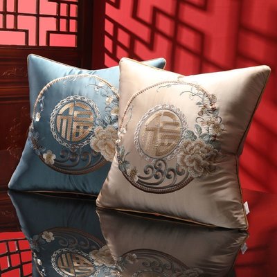新中式抱枕紅木輕奢沙發靠墊中國風客廳椅子刺繡花床頭