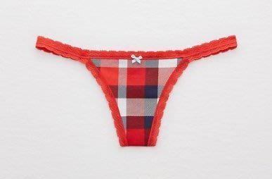 【♥美國派♥】(S/M號) aerie 全蕾絲丁字褲 紅色 蘇格蘭 格紋 棉質內褲