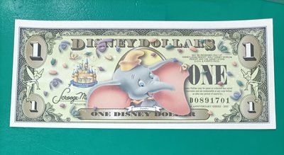 WC31 低價外鈔 2005年美國迪士尼紀念版1美元 小飛象 絕版紀念鈔 美金 全新無折  號碼隨機