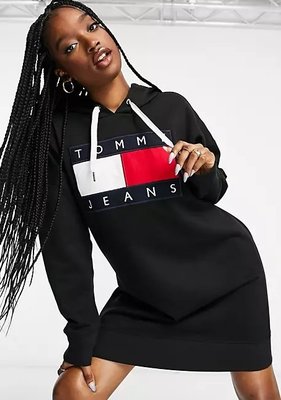TH Tommy Jeans 湯米 國旗標誌 連帽 裙子 連身裙 現貨 帽T裙 黑色