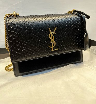 正品 全新聖羅蘭SAINT LAURENT SUNSET蛇皮皮革中型手袋 YSL日落包 肩背 斜背 精品包