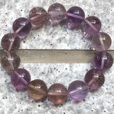 玻利維亞，馬卡龍淡紫黃晶15mm，手圍16.5 手珠子 珠珠 手串 手鍊 手鏈 手環 圓珠 念珠