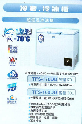 易力購【 SANYO 三洋原廠正品全新】 超低溫卧式冷凍櫃 TFS-170DD《170公升》全省運送