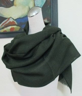 ~北印度手工編織 墨綠色 羊毛與絲 披巾/圍巾 70X200cm~