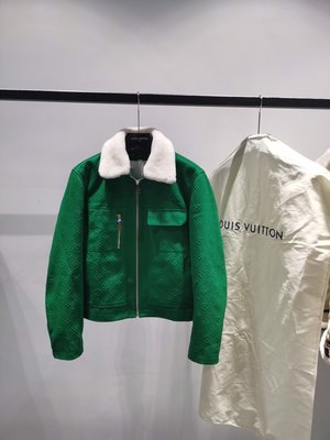『RP精品』LV 綠色滿LOGO羊毛領外套 夾克
