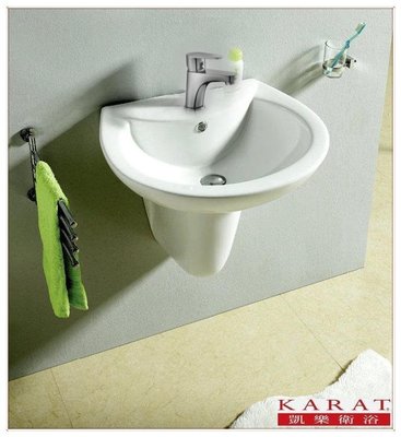 《台灣尚青生活館》美國品牌 KARAT 凱樂衛浴 K-1137 + K-1536 面盆 洗臉盆 +短腳柱+龍頭
