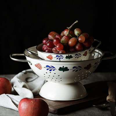 【立格優品】水果籃客廳家用瀝水籃洗菜籃北歐鐵藝收納籃創意茶幾水果盤歐式 琺瑯製品 搪瓷