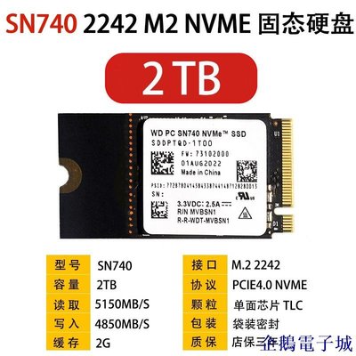 企鵝電子城【有 可議價】適用WD西數SN740 512G 1TB 2T 2242 PCIE NVME筆記本固態硬碟臺式