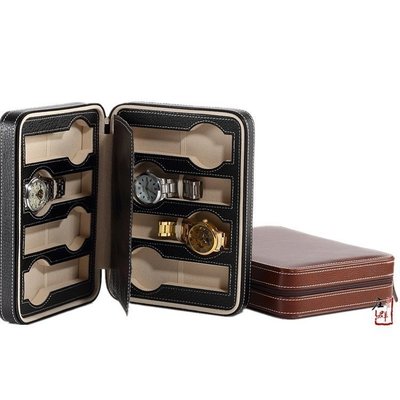 現貨熱銷-簡約8位拉鍊手錶首飾收納包 PU便攜式旅行收藏道具盒 名錶收納包
