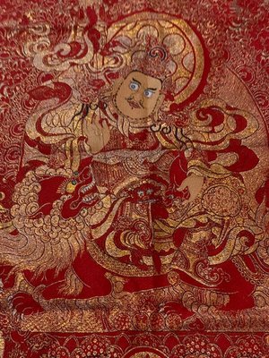 3341財寶天王紅版財寶天王 西藏傳老唐卡針織繡佛像非新品 財寶天王老唐卡