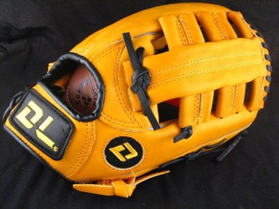 〈棒球世界〉DL 新款  DL450    真牛皮棒壘手套    黃色款   送棒球       特價