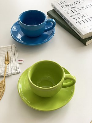 外貿原單 北歐ins極簡果綠質感陶瓷下午茶杯子咖啡杯碟