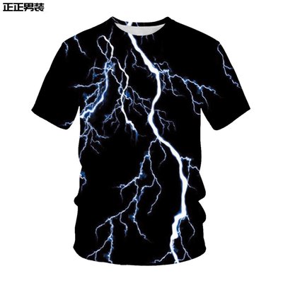 2023新款歐美外貿閃電3D數碼印花短袖街頭潮流T恤來圖定-制-正正男裝