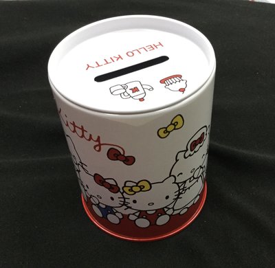 全新品 HELLO KITTY 凱蒂貓 圓形 存錢筒 馬口鐵 空鐵罐 撲滿 收藏 擺飾 置物盒 收納盒 可面交