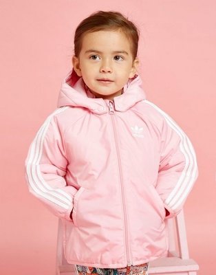 南 現貨  Adidas Girls' Padded Jacket 復古 三葉草 保暖 連帽外套 粉紅色 DU5200