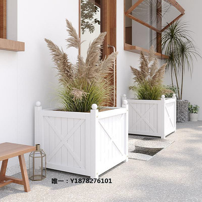 花槽戶外庭院防腐木花箱正方形種樹箱花盆高端簡約大型植物種植箱白色花箱