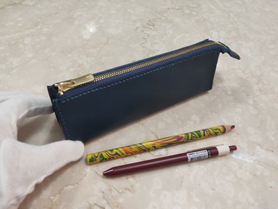 義大利 植鞣 buttero手工 玉米牙 excella 湛藍色 鉛筆盒 筆袋 立體鉛筆盒 文具袋  真皮