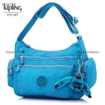 Connie代購-Kipling 猴子包 K132127 湛藍 多夾層拉鍊款輕量斜背包肩背包 大容量 旅遊 防水