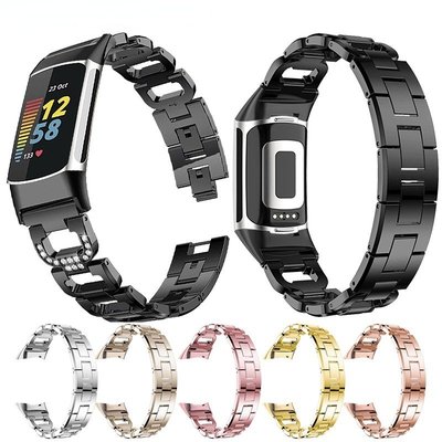 fitbit charge5手錶鑲鑽不鏽鋼金屬錶帶charge3/4智能手環錶鏈fitbit charge手環替換帶腕帶