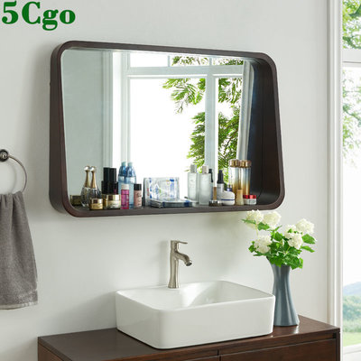 5Cgo【宅神】客制化實木長方形浴室鏡洗手間橡膠木帶儲物架子梳妝鏡壁掛牆式衛生間鏡子t600593289406
