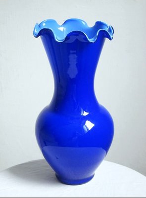 台灣老玻璃花瓶玻璃花器手工玻璃藝術品媲美琉璃淺藍與藍色兩色【心生活美學】