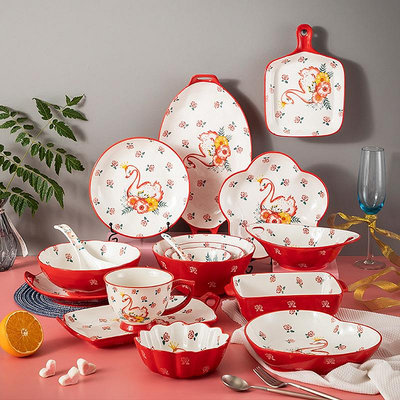 陶瓷家用飯碗創意個性碗碟可愛陶瓷網紅餐具單個面碗湯碗盤子菜盤