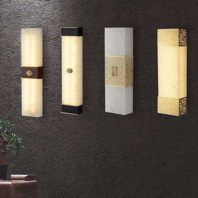 新中式壁燈背景墻客廳裝飾燈輕奢書房床頭臥室戶外防水云石全銅燈