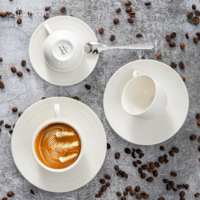 Luzerne陸升歐式時尚簡約白絲線潮流高品質高顏值新骨瓷咖啡杯/碟