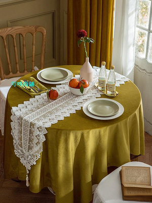 桌巾范居態度夏莫尼氛圍感法式餐桌旗白色蕾絲邊柜長條裝飾布ins床旗