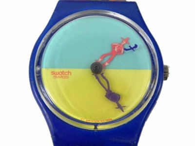 造形錶 [SWATCH 9704] SWATCH-西部牛仔 指針(牛仔)[黃+藍色面]/時尚/軍錶