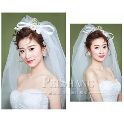 【熱賣精選】結婚頭紗白色婚紗新款新娘韓式蝴蝶結頭紗拍照造型硬頭紗短款#頭紗#手套