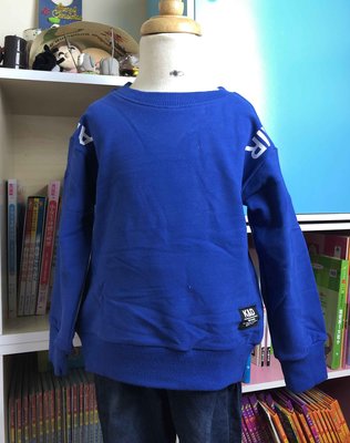 全館滿699免運【MONKEY BABY 】厚款優質袖前英文字樣長袖藍色上衣(20037)