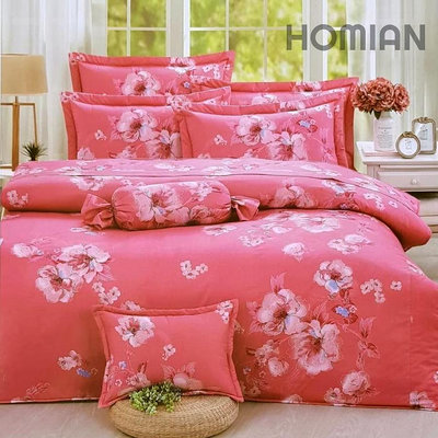 標準雙人床罩組五尺六件式純精梳棉-花朝月夕-台灣製 Homian 賀眠寢飾