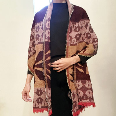印度，羊毛，對稱圖騰保暖披肩