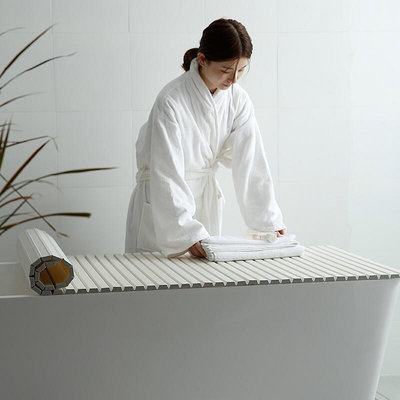 【好品質】居家浴缸 日本進口浴缸蓋板洗澡浴盆保溫蓋加厚摺疊式防塵蓋塑膠置物架隔板