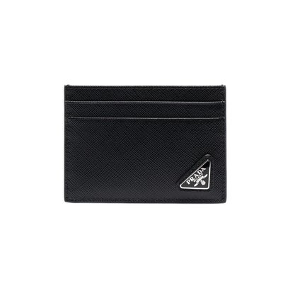 [全新真品代購] PRADA 經典三角LOGO標誌 黑色皮革 名片夾 / 信用卡夾