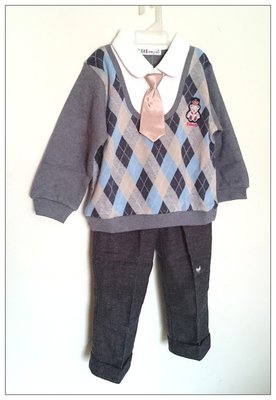 【雍容華貴】Roberta Colum諾貝達卡文秋冬灰色格紋學院風兩件式/二件式套裝,假二件上衣,活動式領帶,85cm