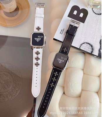 現貨手錶配件錶帶男女款鉚釘皮錶帶適用于iwatchS8/S7/SE/123456代蘋果手錶腕帶
