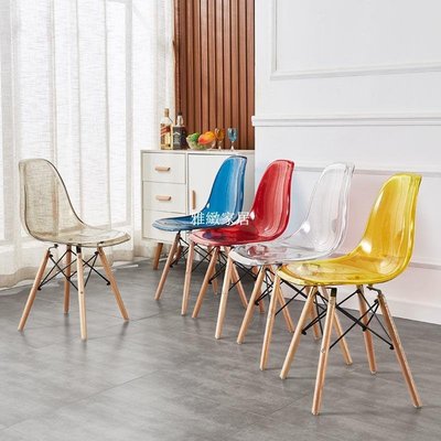 【熱賣精選】伊姆斯椅子家用靠背塑料餐椅辦公會議椅子網紅透明書桌椅實木凳子