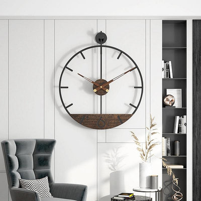 時鐘 亞馬遜熱賣鐵藝掛鐘 客廳裝飾時鐘簡約復古北歐創意壁鐘