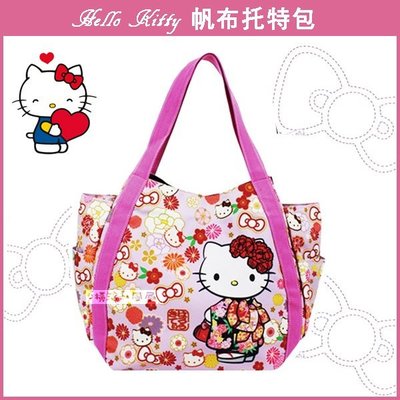 [橫濱和風屋] 正版商品 日本 凱蒂貓  托特包 購物包 帆布包  側背包 桔黃款 手提袋 Hello Kitty 特價