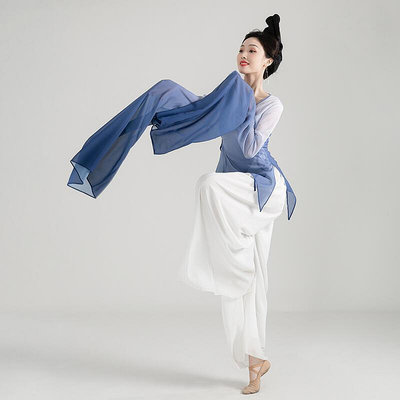中國舞 國風戲曲水袖系帶水袖紗衣練功服上衣舞蹈服練功服 表演服